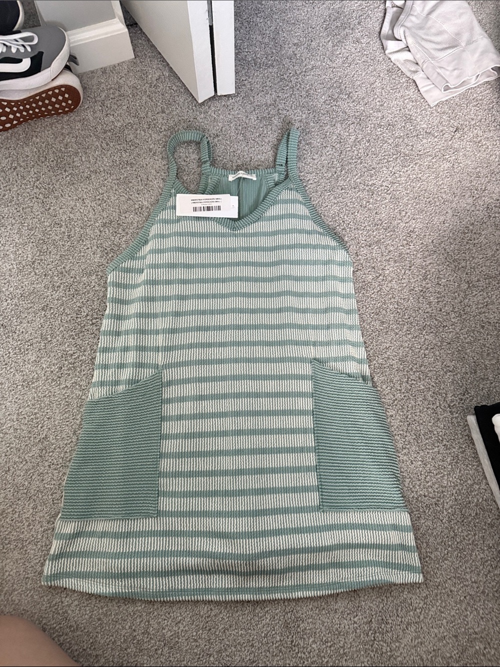 Striped Knit Tank Dress/ Romper in Mint and Cream